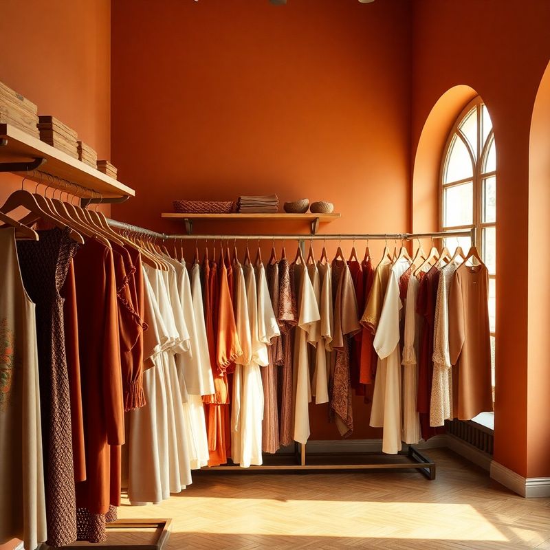 Interior cald al showroom-ului AdvisoryFramework cu rafturi de lemn, articole în teracotă și crem, lumină naturală prin fereastra cu arcadă